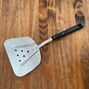 Vintage Wide Angled Slotted Stainless Steel Spatula with Black Handle